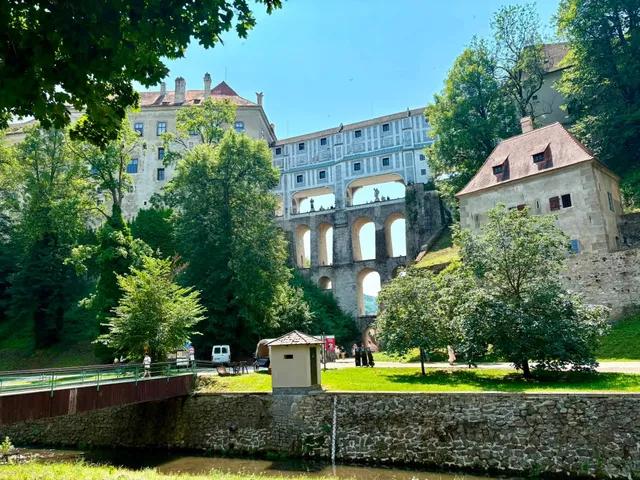 Český Krumlov castle and the painted viaduct above the old town