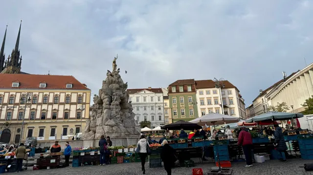 Zelný trh market square in Brno with the Parnas fountain